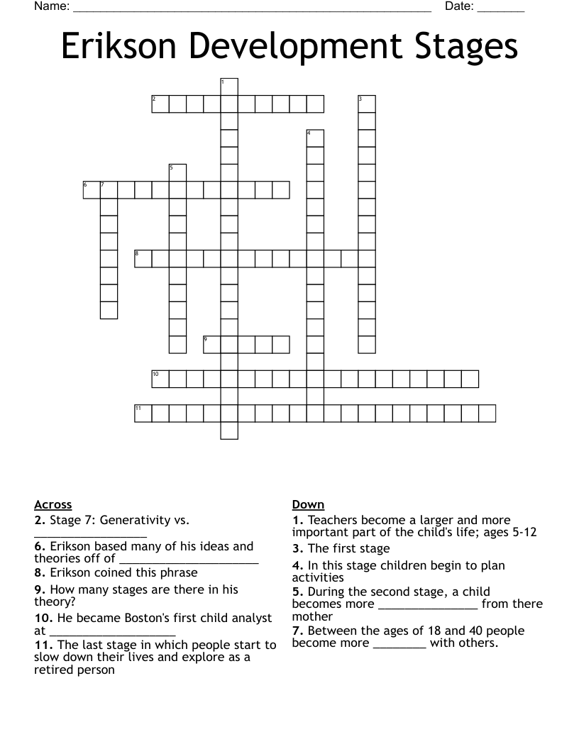 Erikson Development Stages Crossword