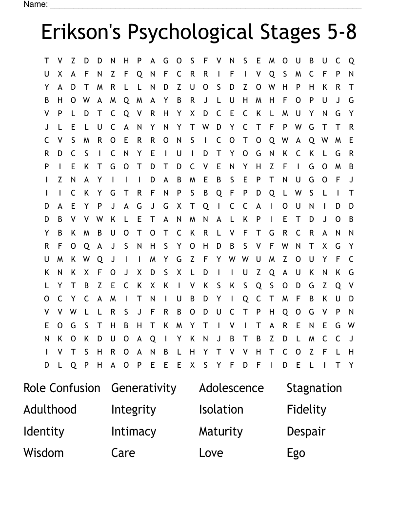 Erikson's Psychological Stages 5-8 Word Search