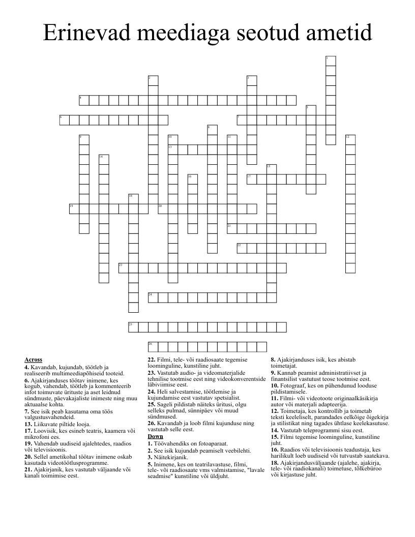 Erinevad meediaga seotud ametid Crossword