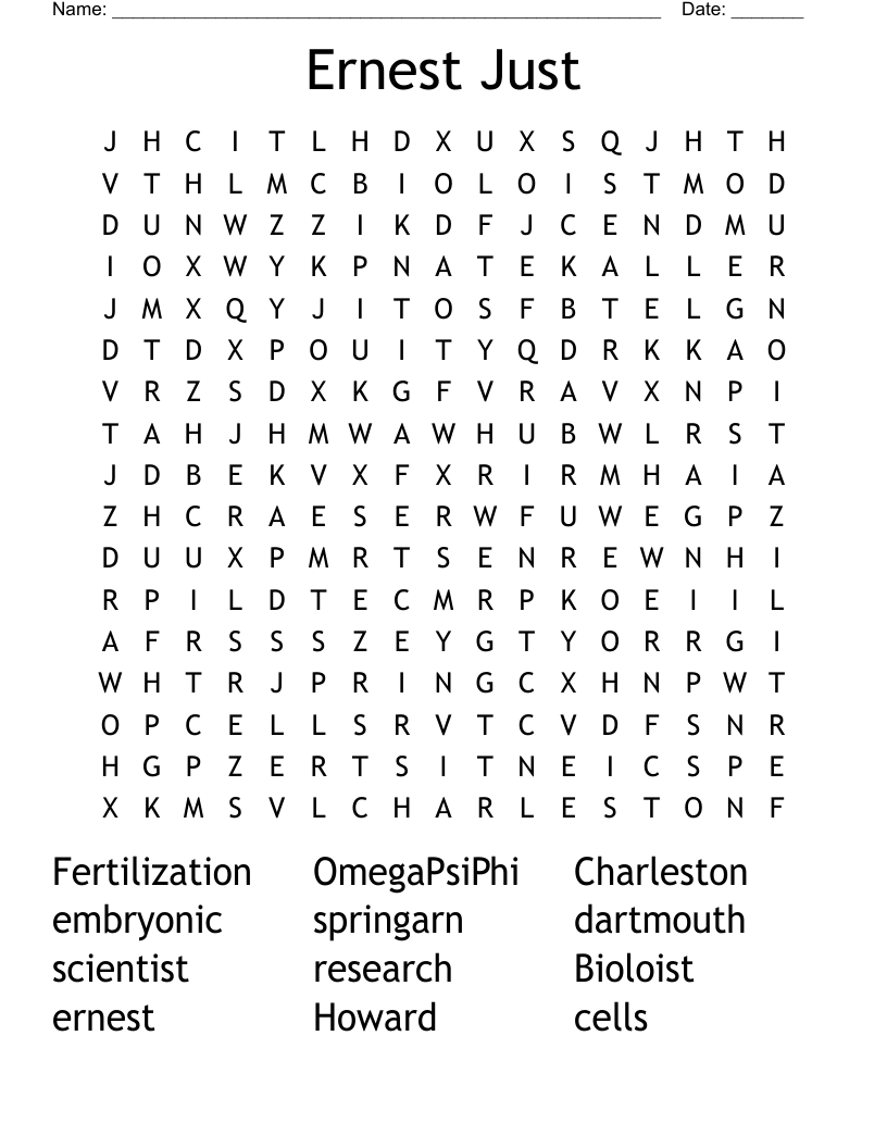 Ernest Just Word Search