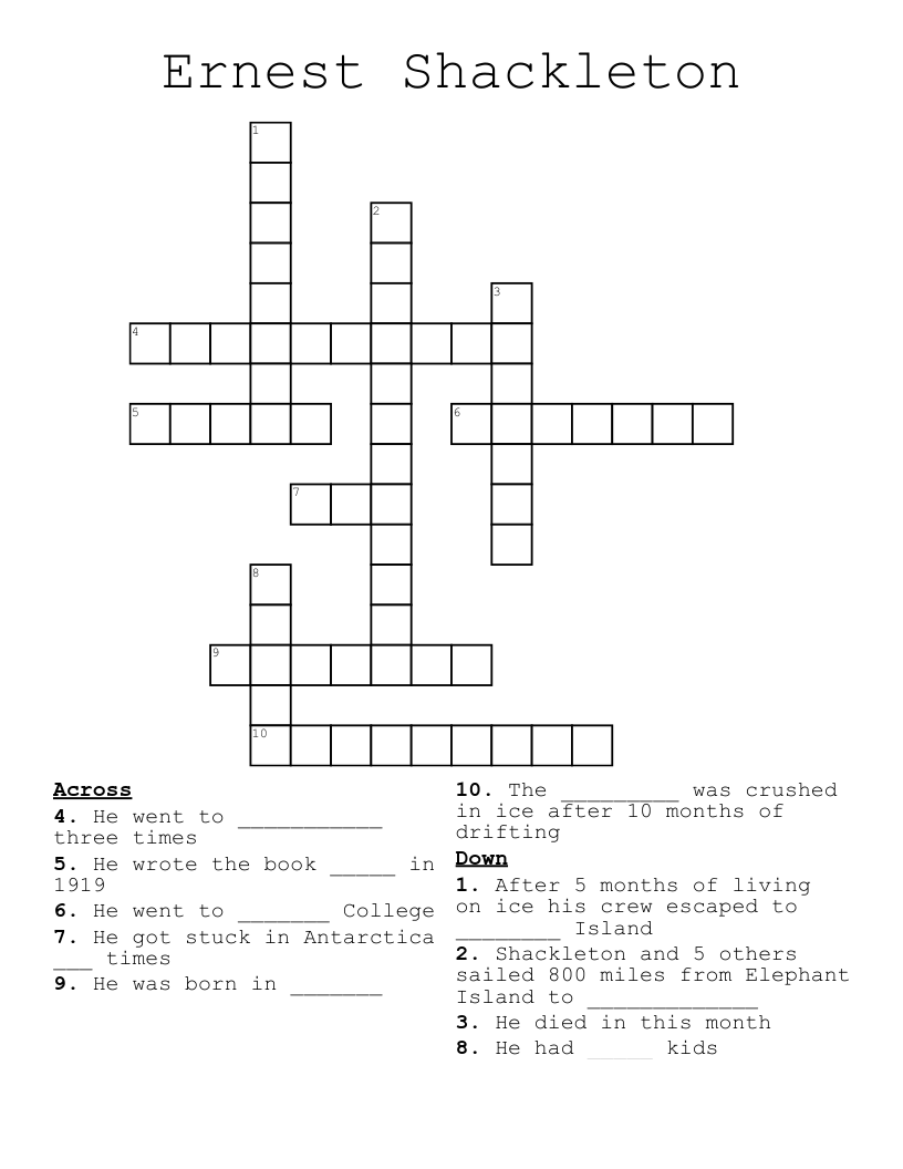 Ernest Shackleton Crossword