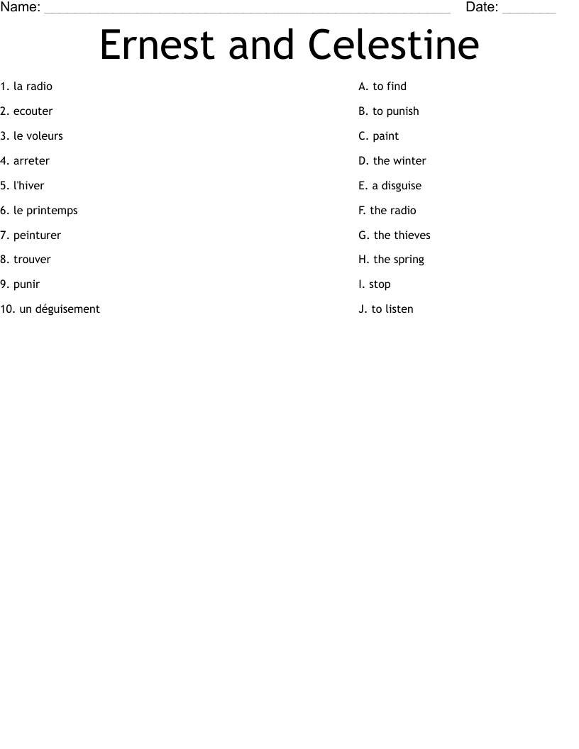 Ernest and Celestine Worksheet