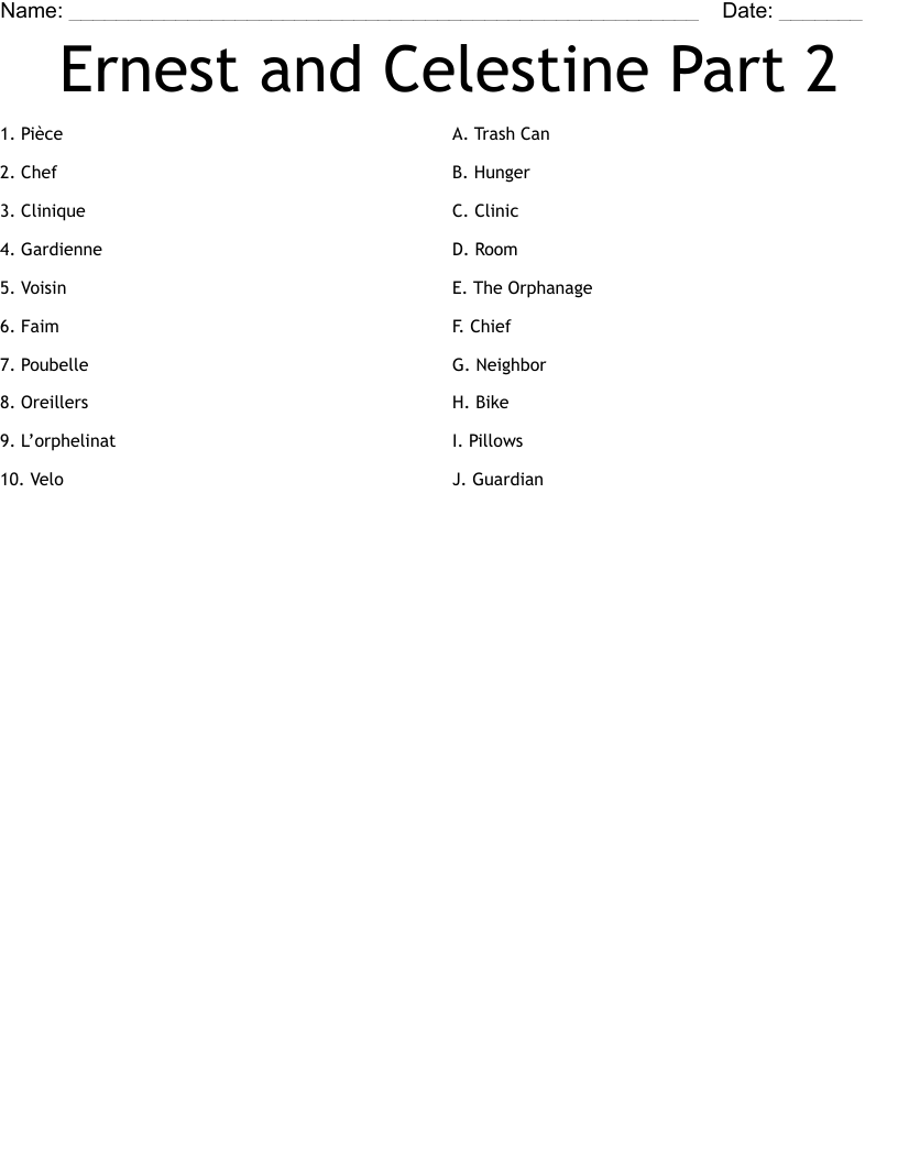 Ernest and Celestine Part 2 Worksheet