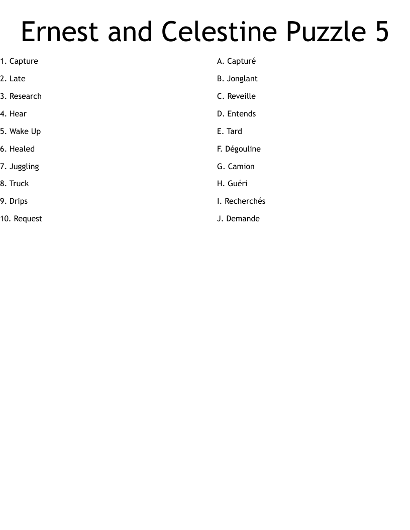 Ernest and Celestine Puzzle 5 Worksheet