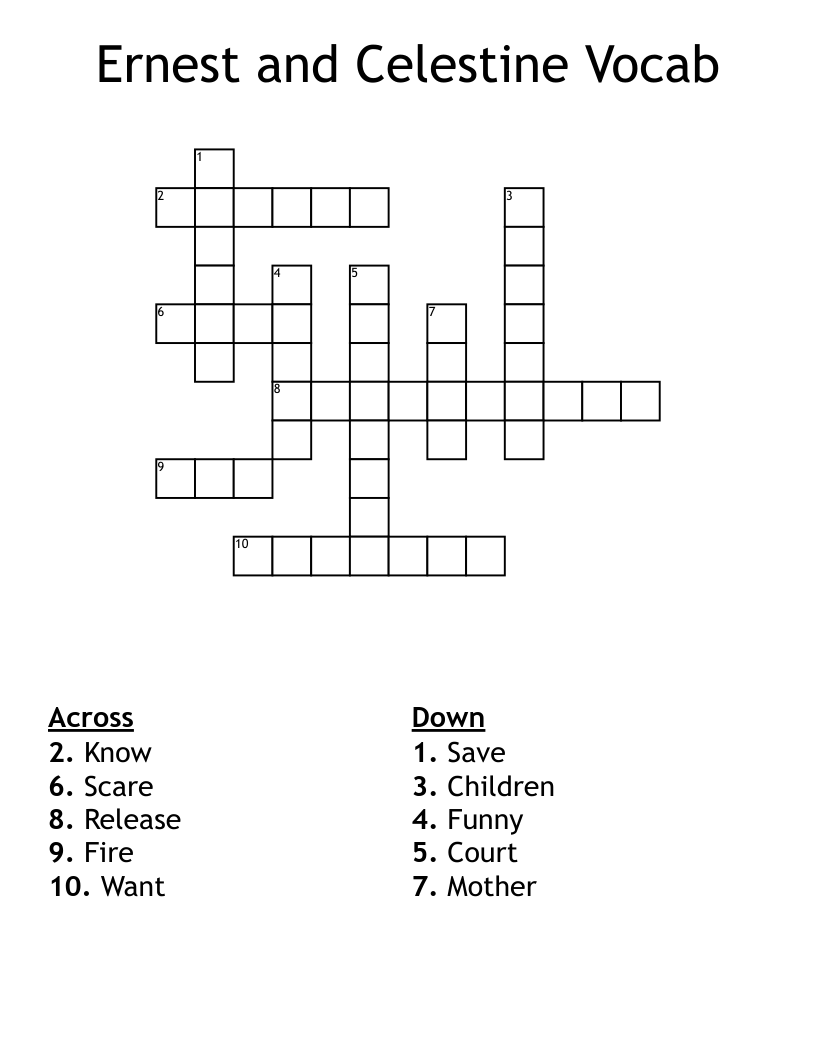 Ernest and Celestine Vocab Crossword