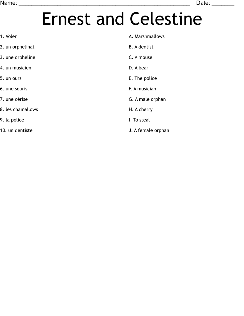 Ernest and Celestine  Worksheet