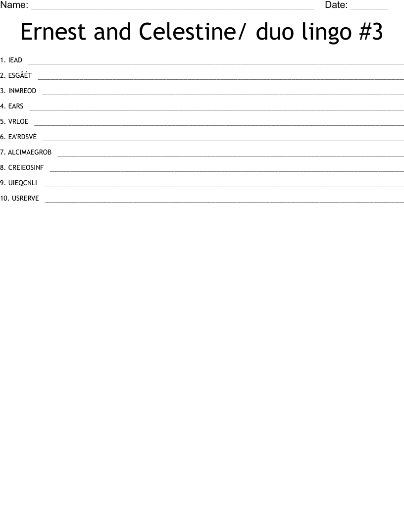 Ernest and Celestine/ duo lingo #3 Word Scramble