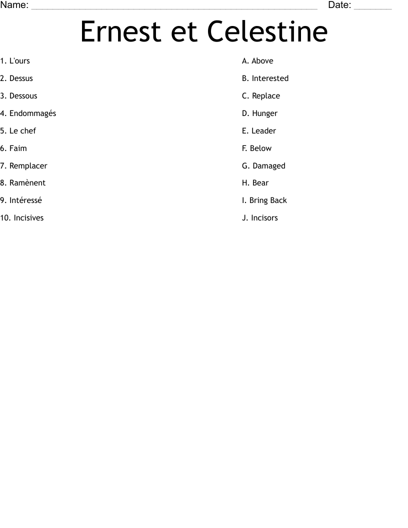 Ernest et Celestine Worksheet