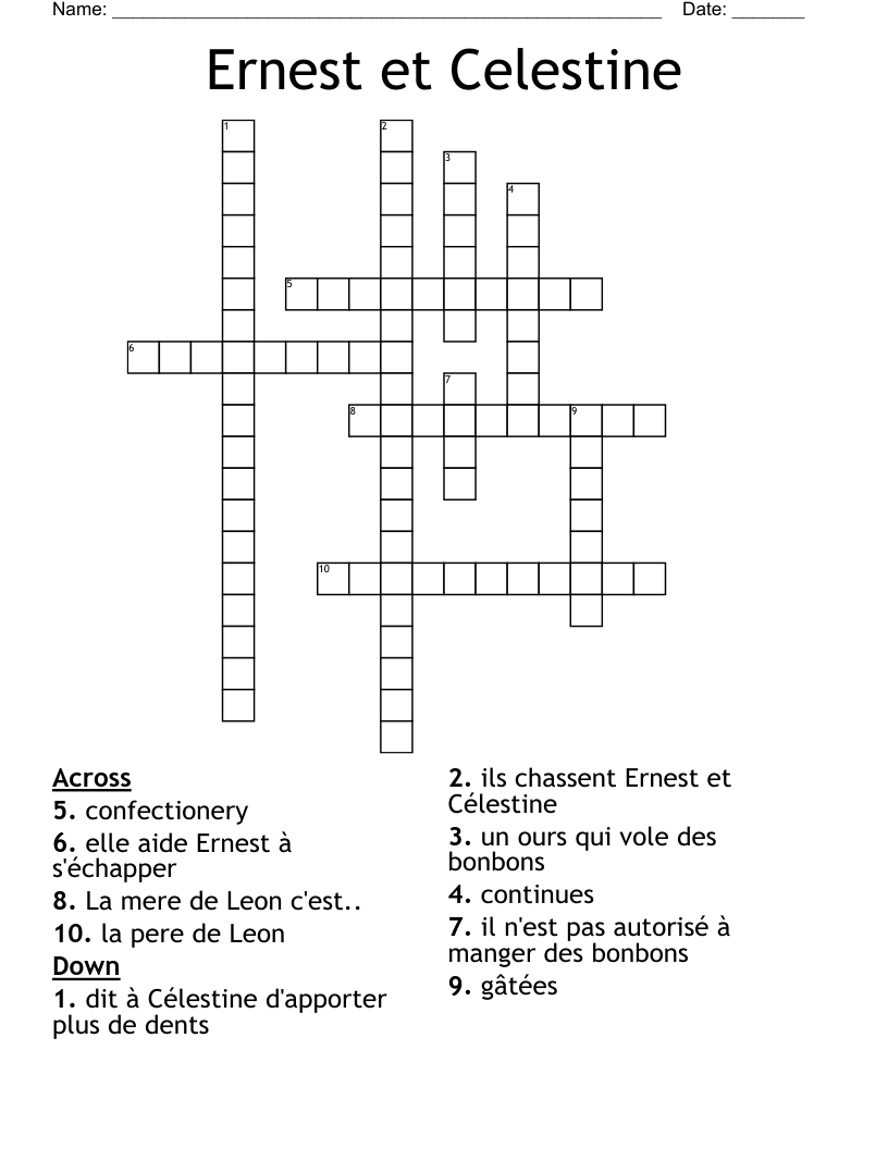 Ernest et Celestine Crossword