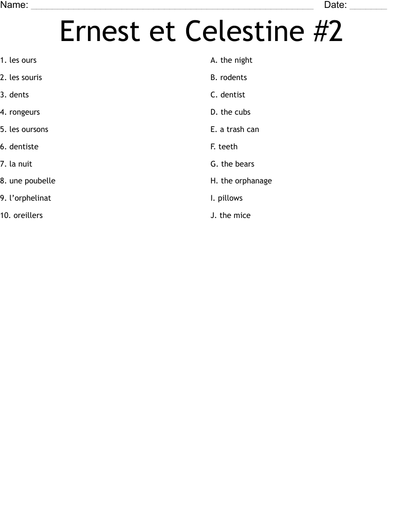 Ernest et Celestine #2 Worksheet