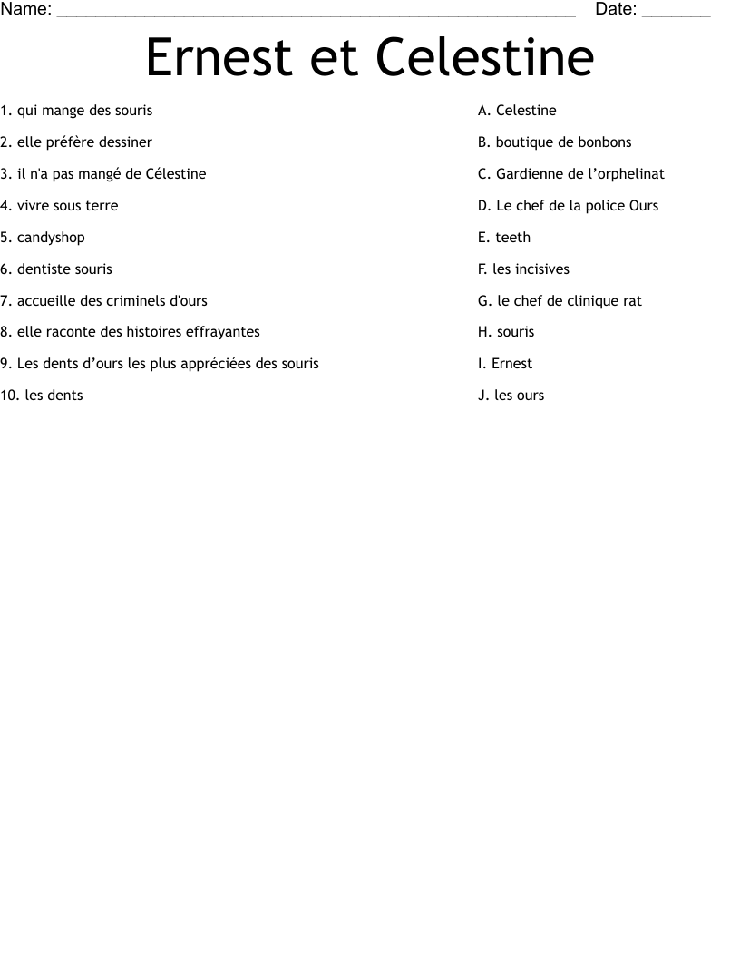 Ernest et Celestine  Worksheet