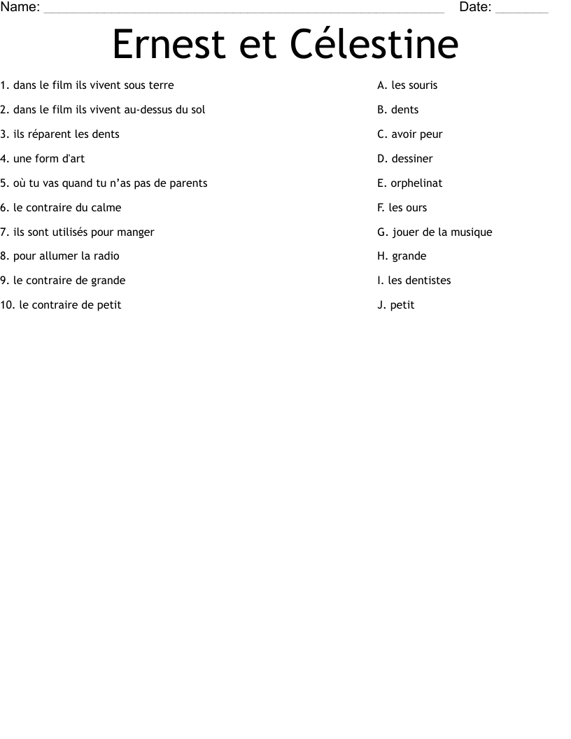 Ernest et Célestine Worksheet