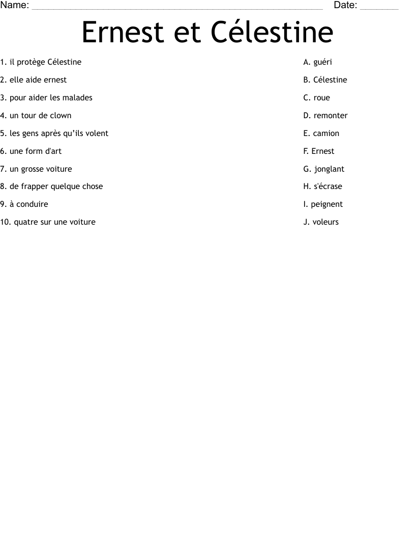 Ernest et Célestine Worksheet