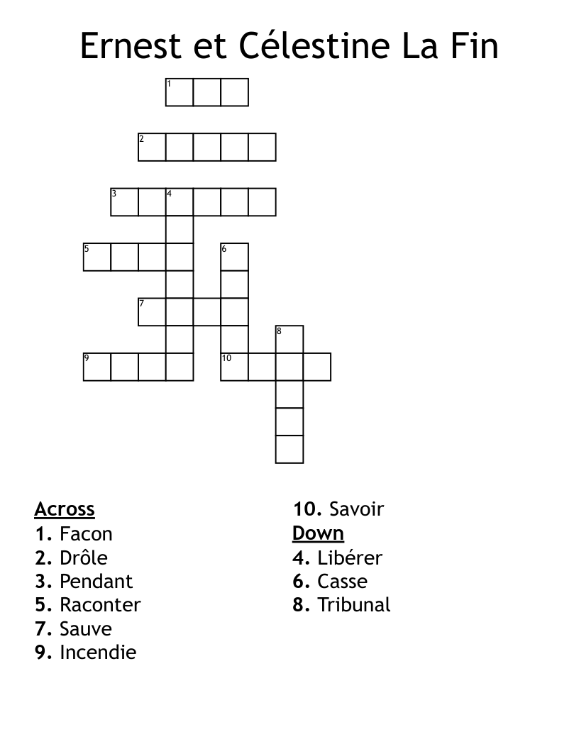Ernest et Célestine La Fin Crossword