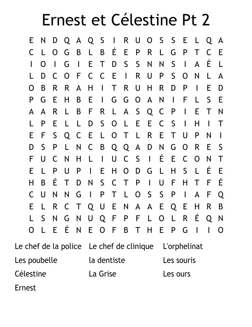 Ernest et Célestine Pt 2 Word Search