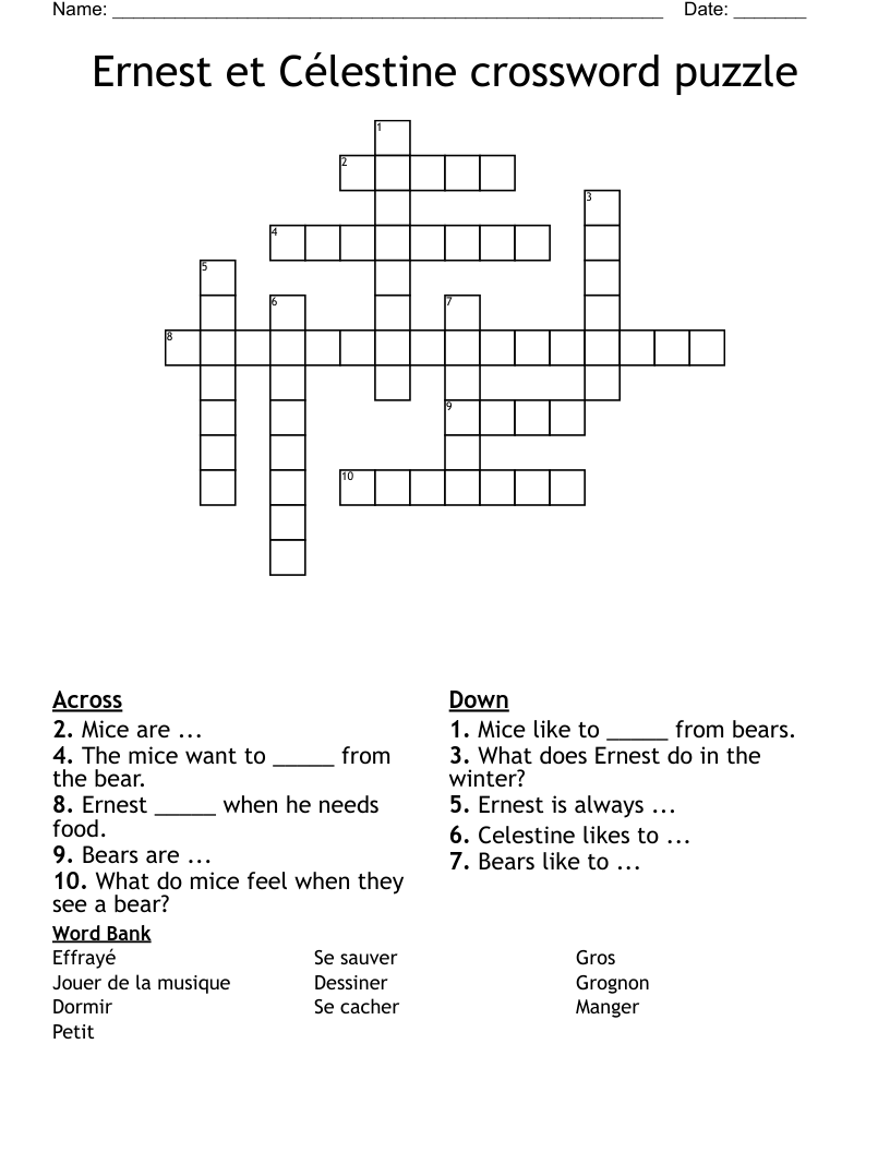 Ernest et Célestine crossword puzzle