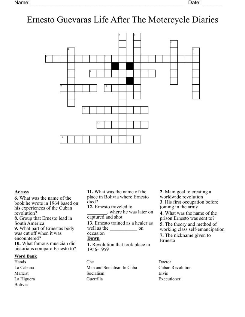 Ernesto Guevaras Life After The Motercycle Diaries  Crossword