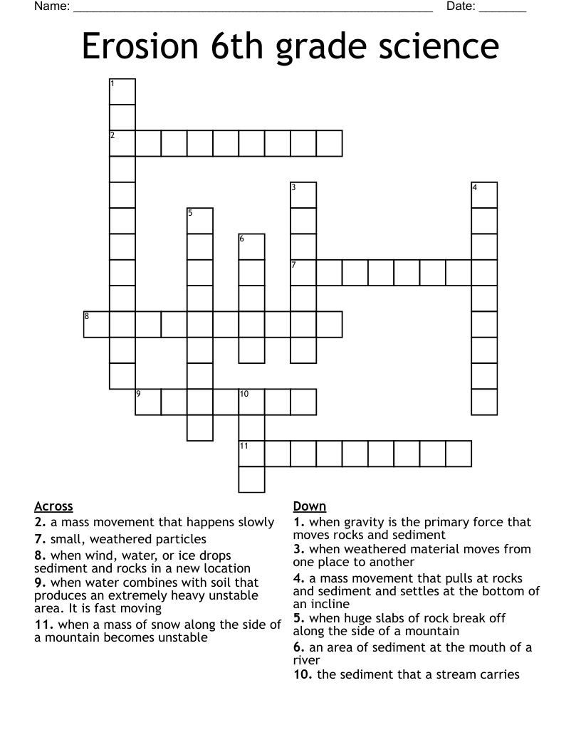 Erosion 6th grade science Crossword