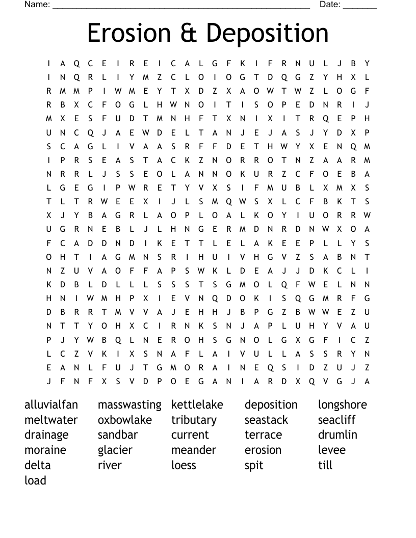 Erosion & Deposition Word Search