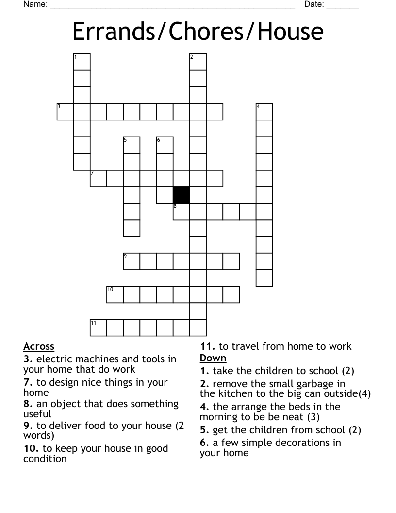 Errands/Chores/House Crossword