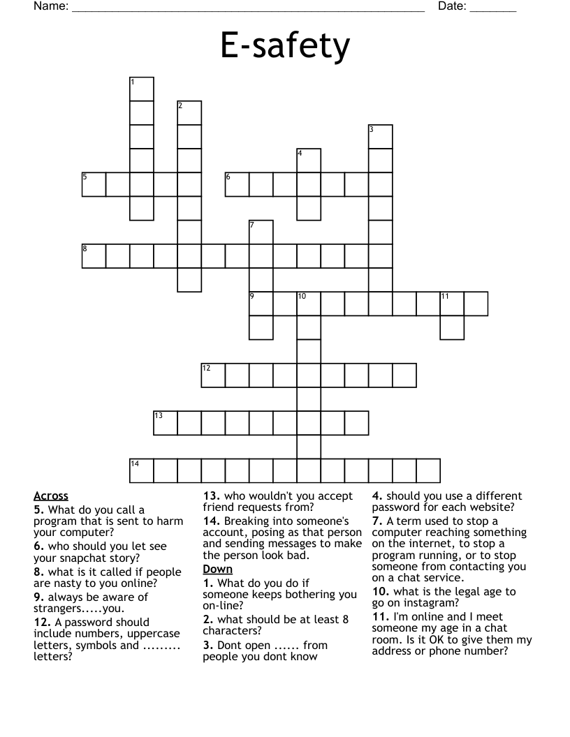 E-safety Crossword