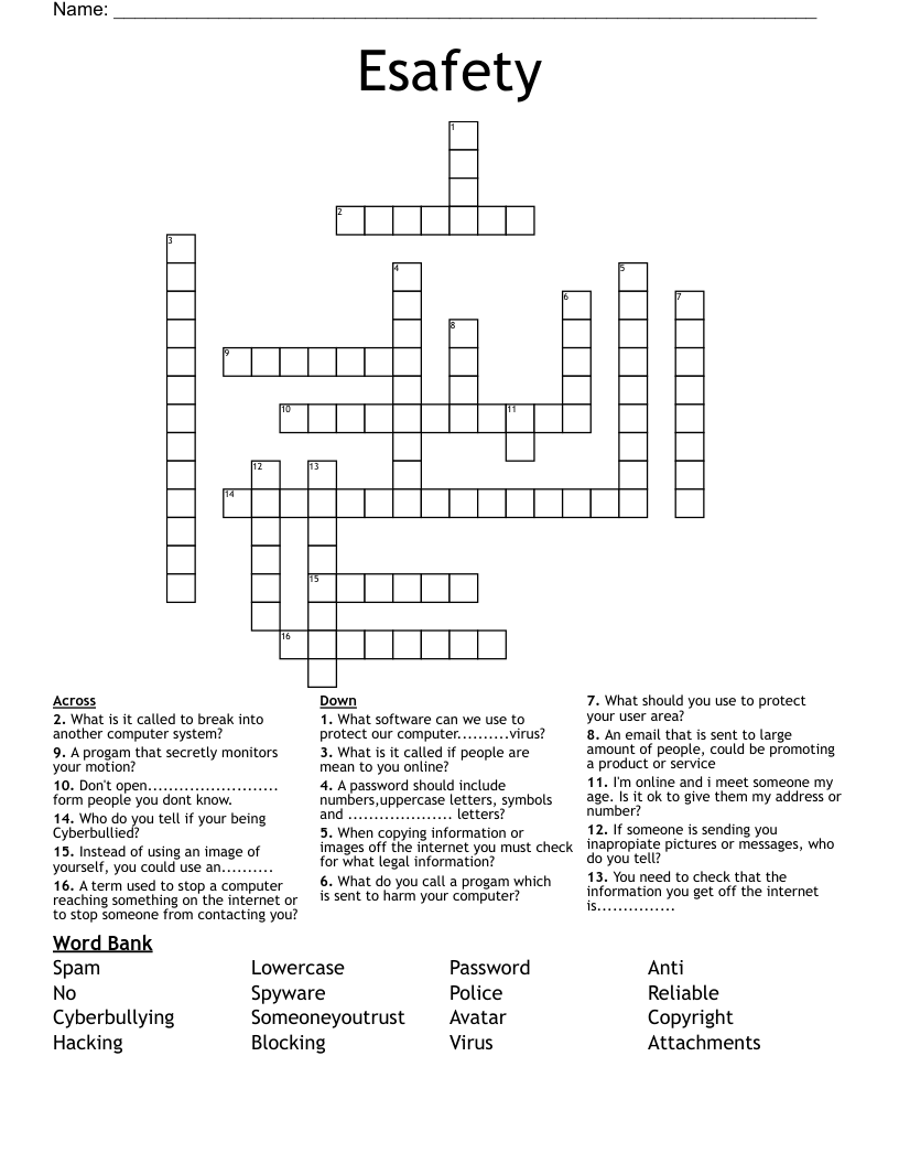 Esafety  Crossword