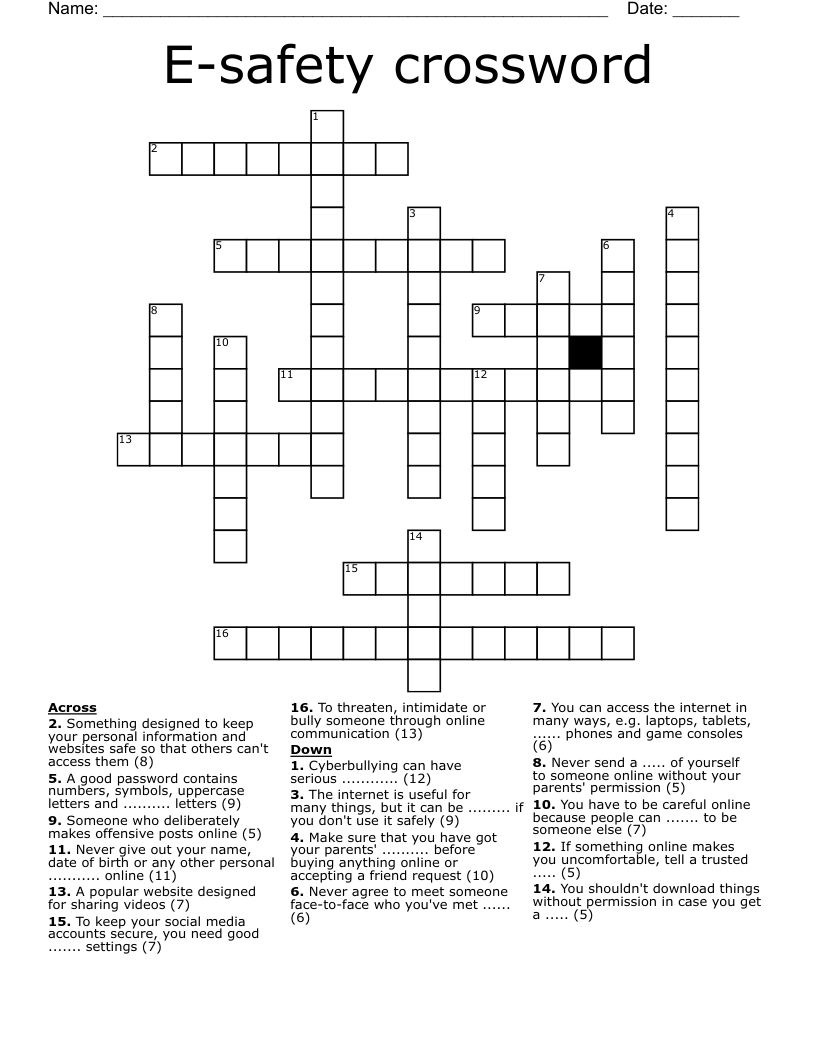 E-safety crossword
