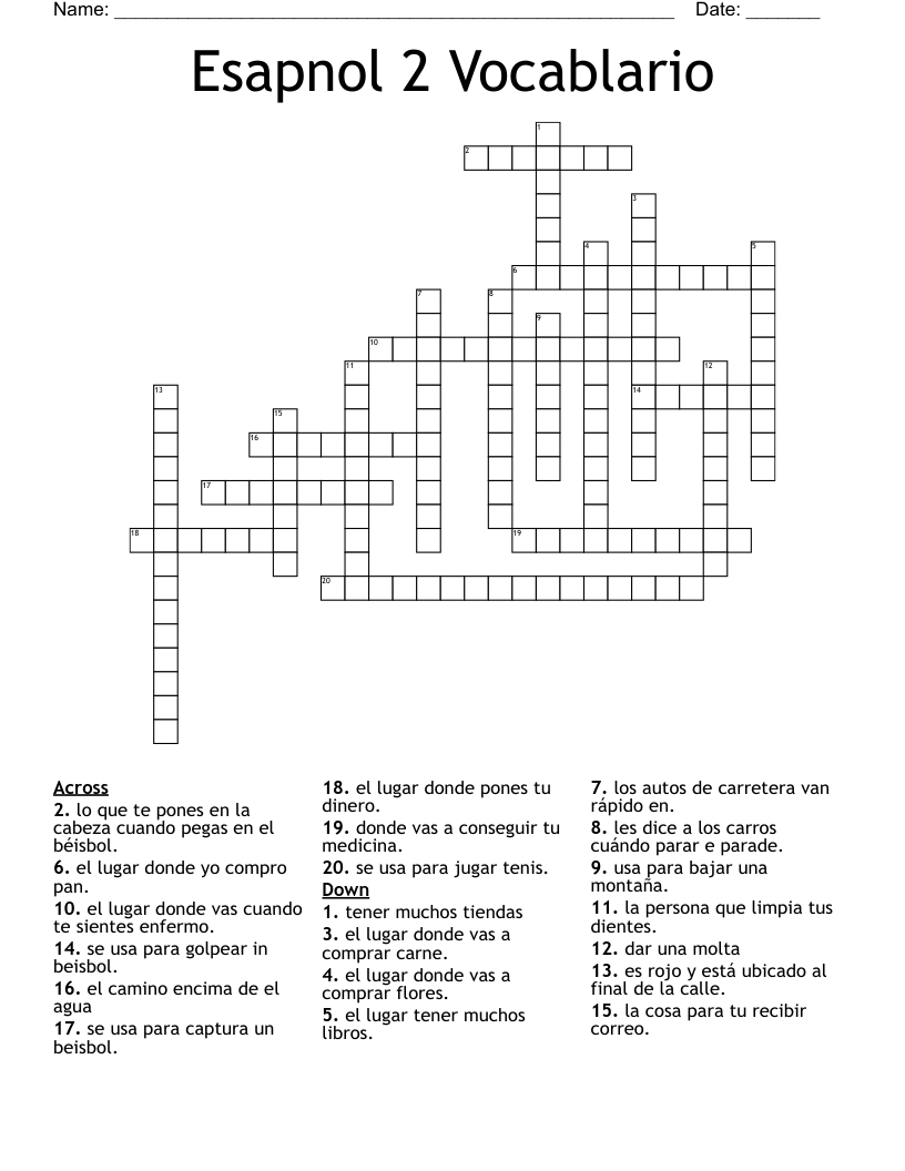 Esapnol 2 Vocablario Crossword