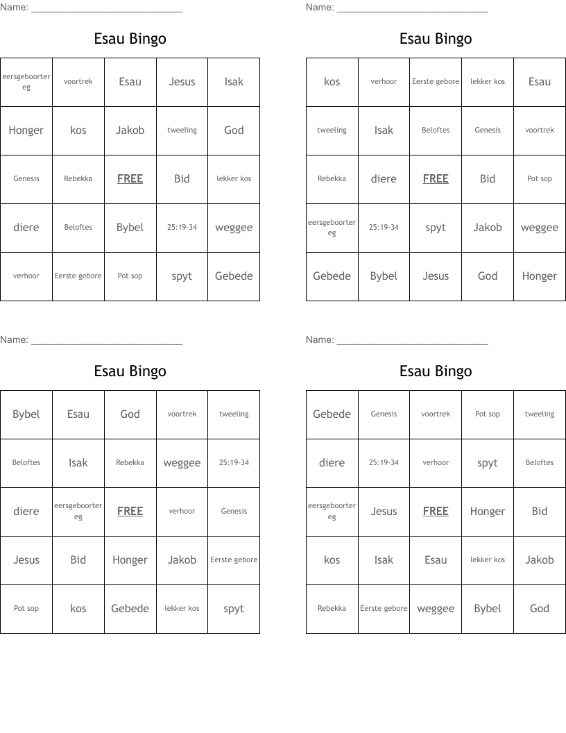 Esau Bingo