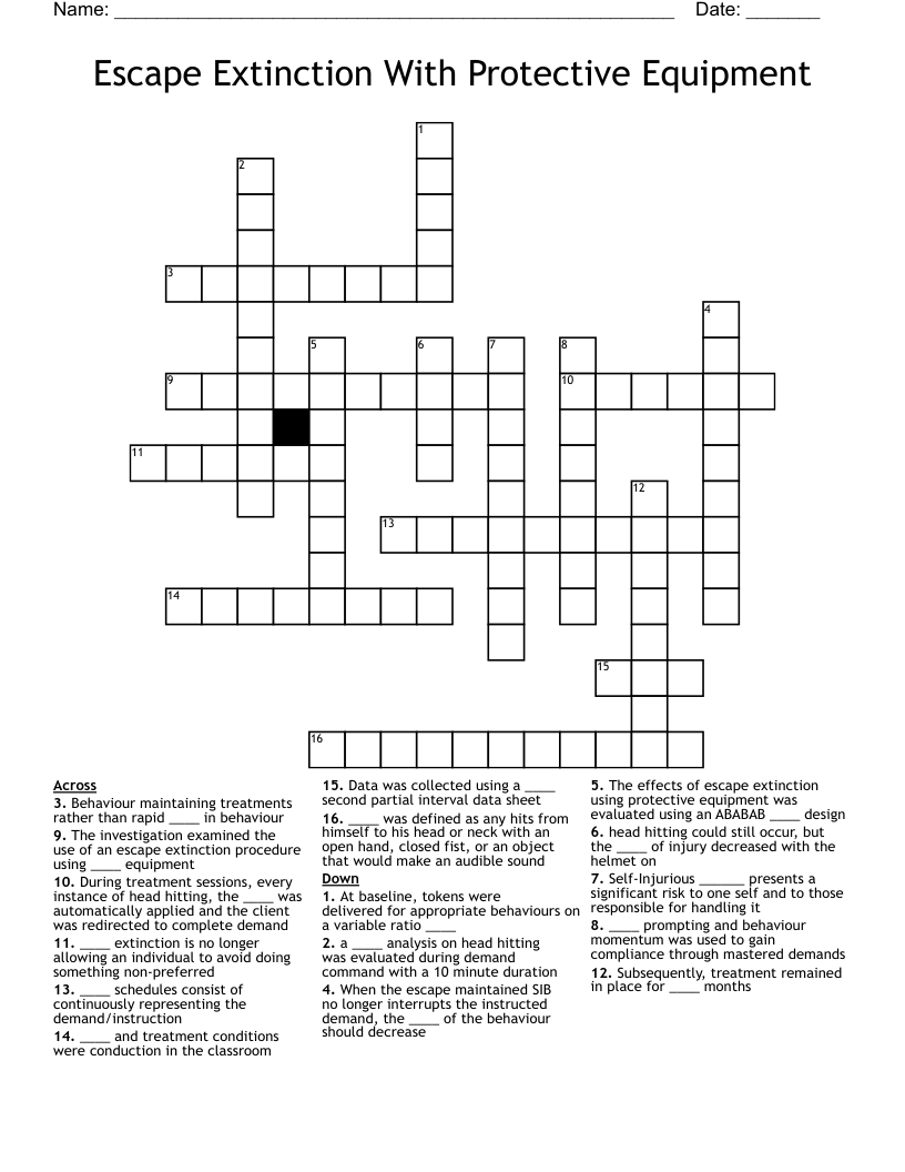 Escape Extinction With Protective Equipment Crossword