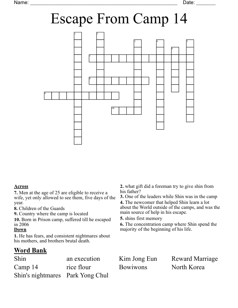Escape From Camp 14 Crossword
