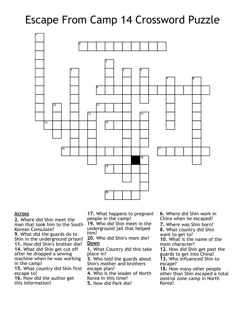 Escape From Camp 14 Crossword Puzzle