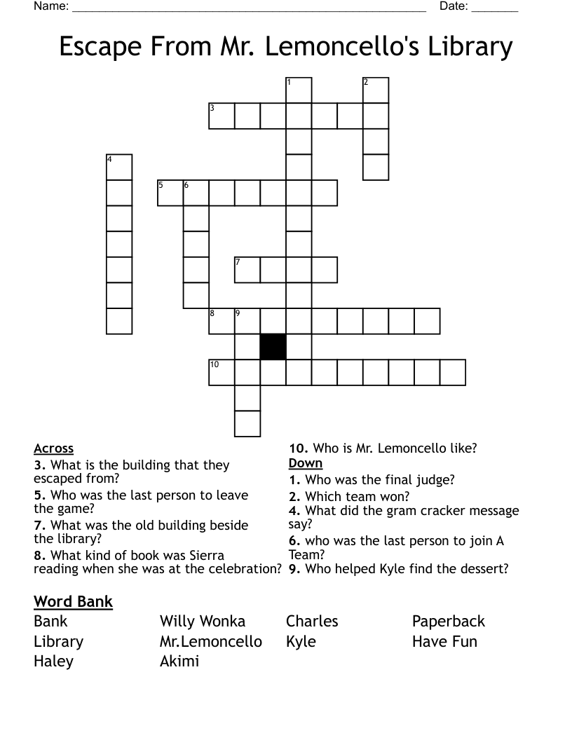 Escape From Mr. Lemoncello's Library Crossword