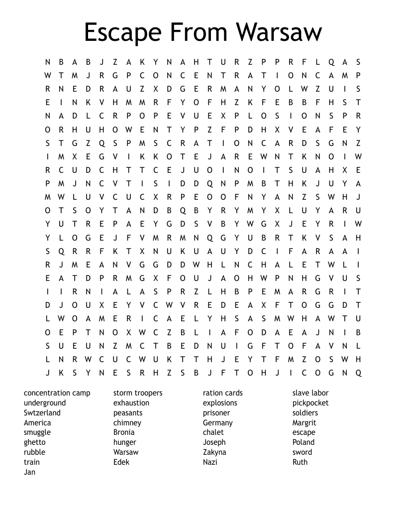 Escape From Warsaw Word Search