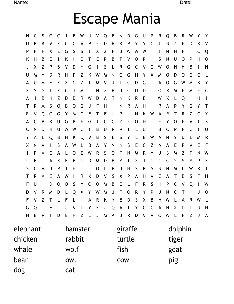 Escape Mania Word Search