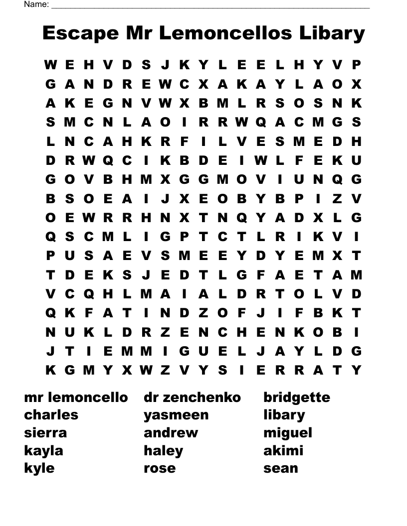 Escape Mr Lemoncellos Libary Word Search