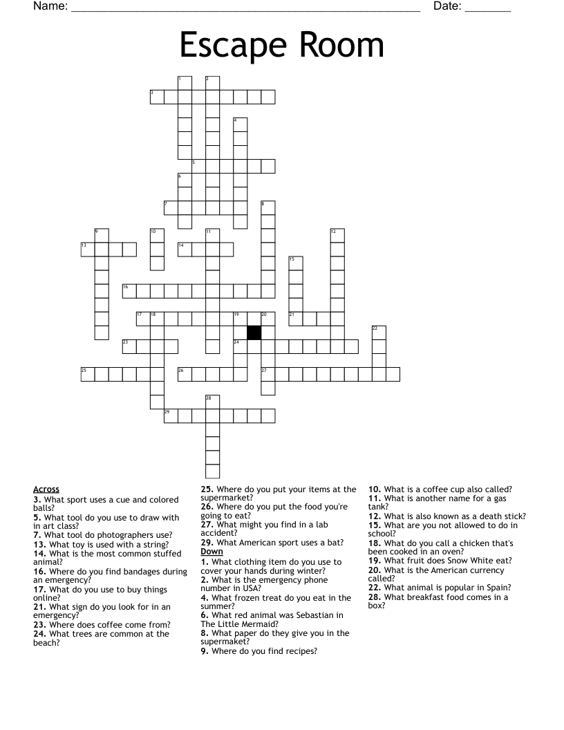Escape Room Crossword