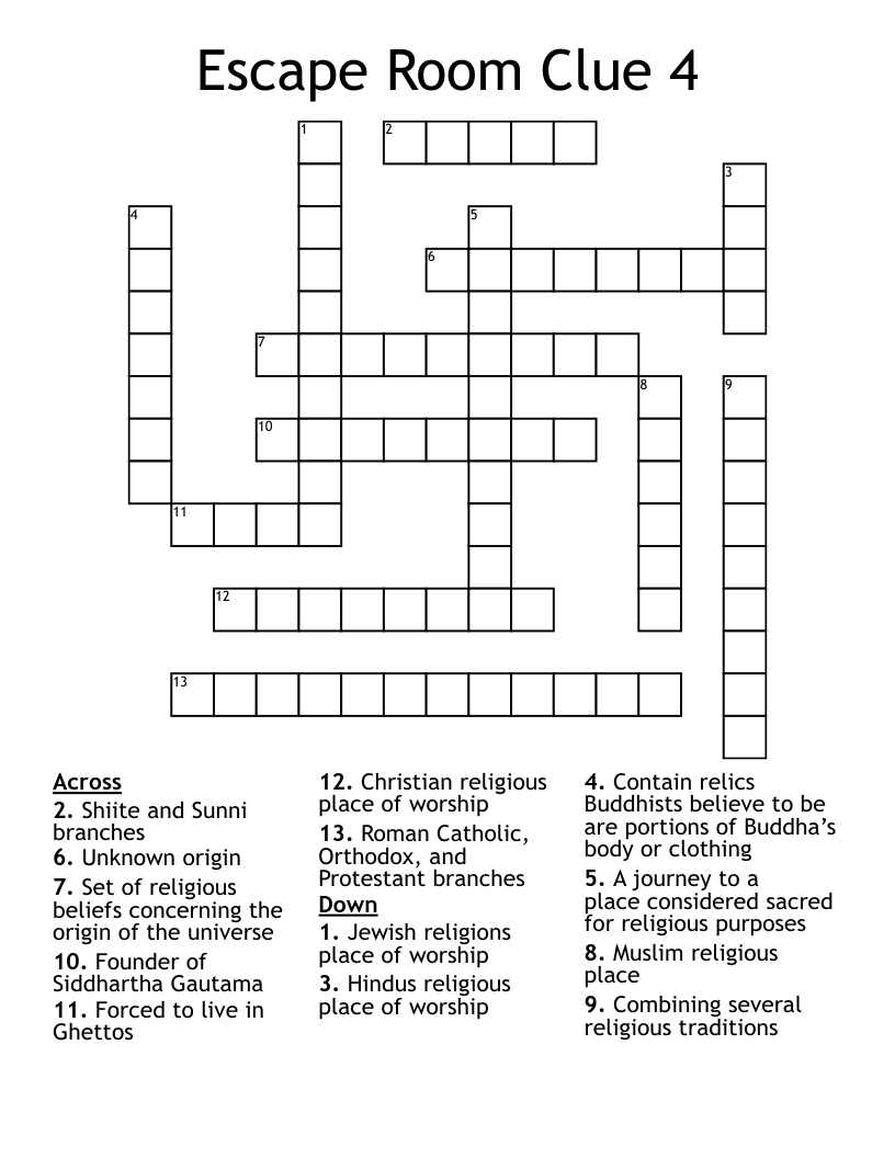 Escape Room Clue 4 Crossword