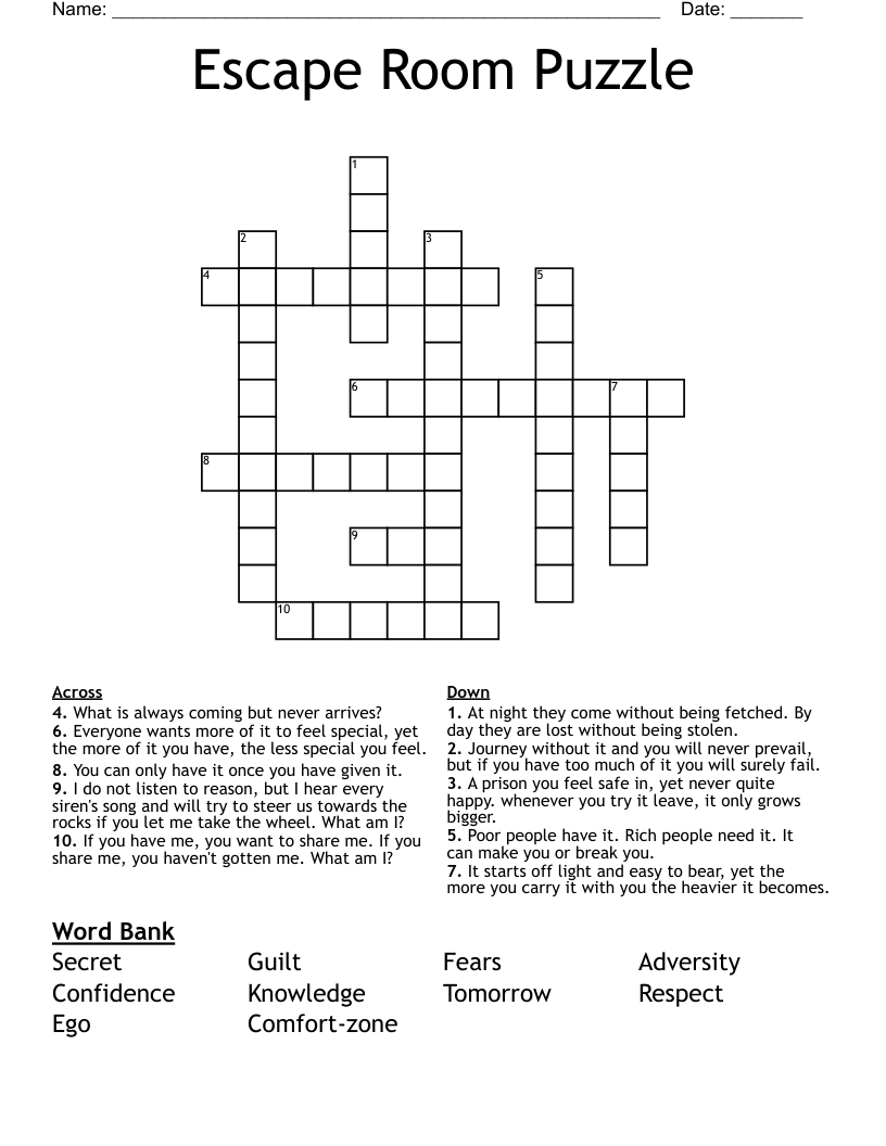 Escape Room Puzzle Crossword