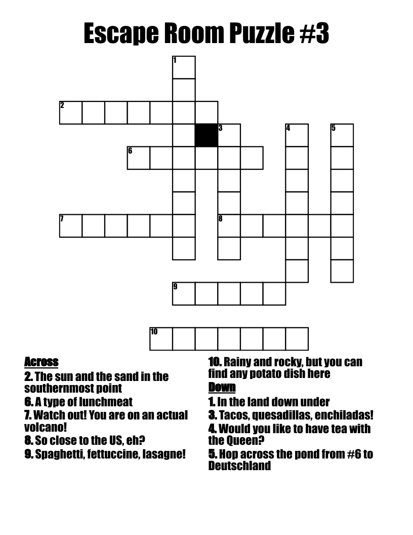 Escape Room Puzzle #3 Crossword