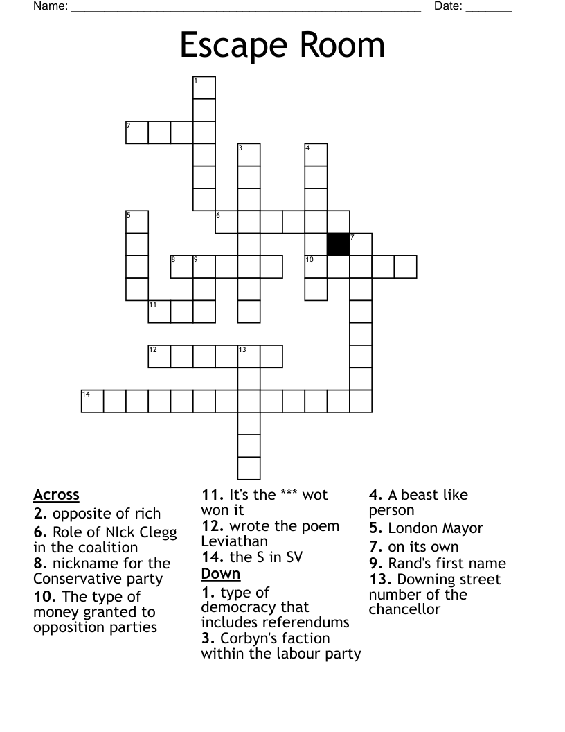 Escape Room  Crossword