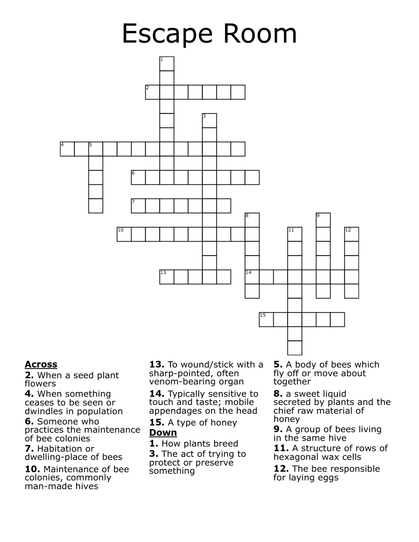 Escape Room  Crossword