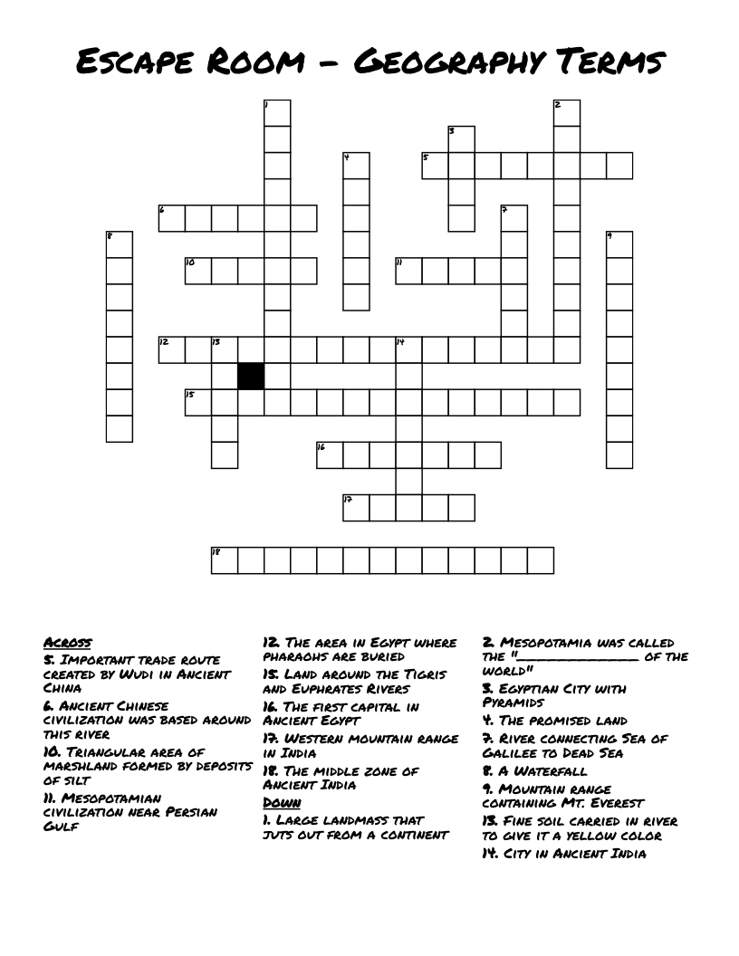 Escape Room - Geography Terms Crossword