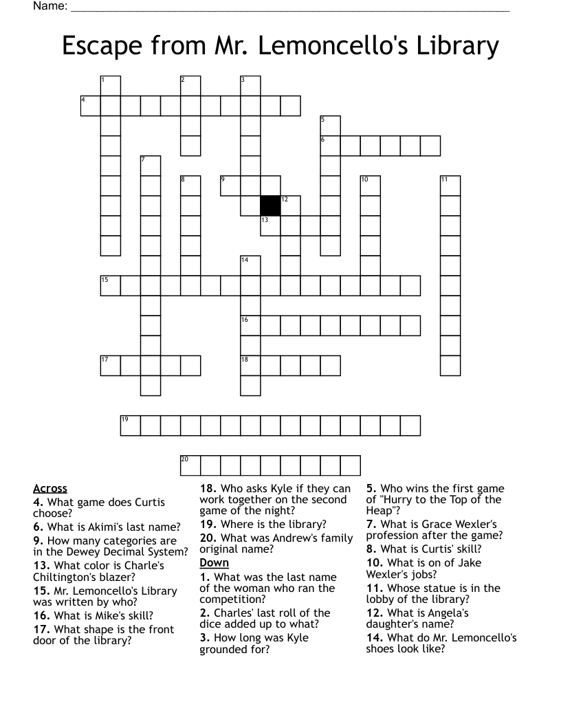Escape from Mr. Lemoncello's Library  Crossword