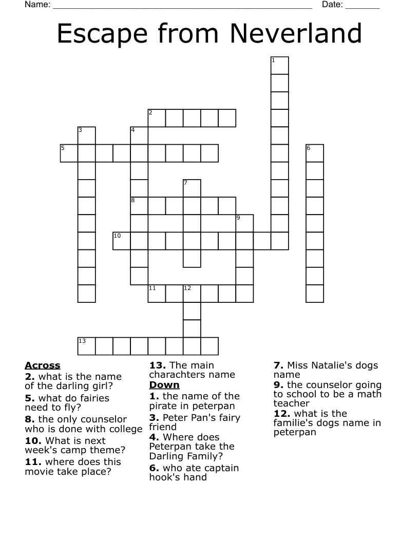 Escape from Neverland Crossword