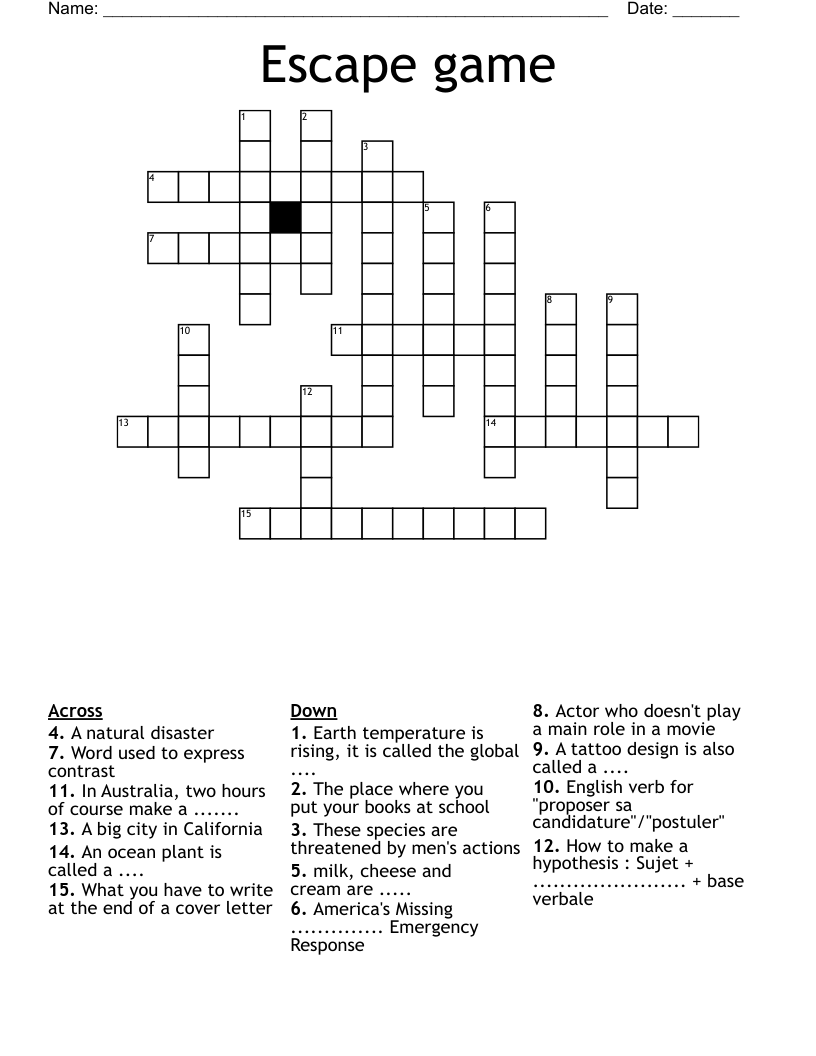 Escape game Crossword