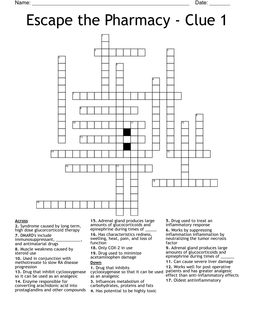 Escape the Pharmacy - Clue 1 Crossword