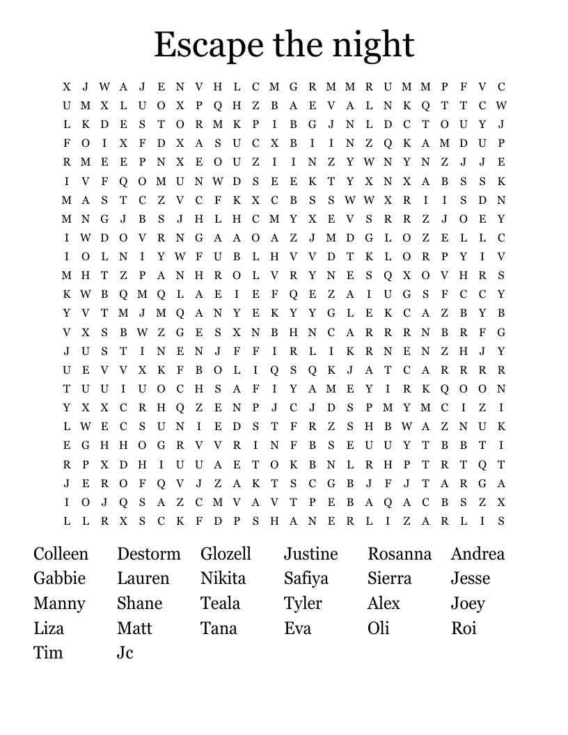 Escape the night  Word Search