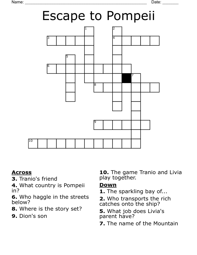 Escape to Pompeii Crossword