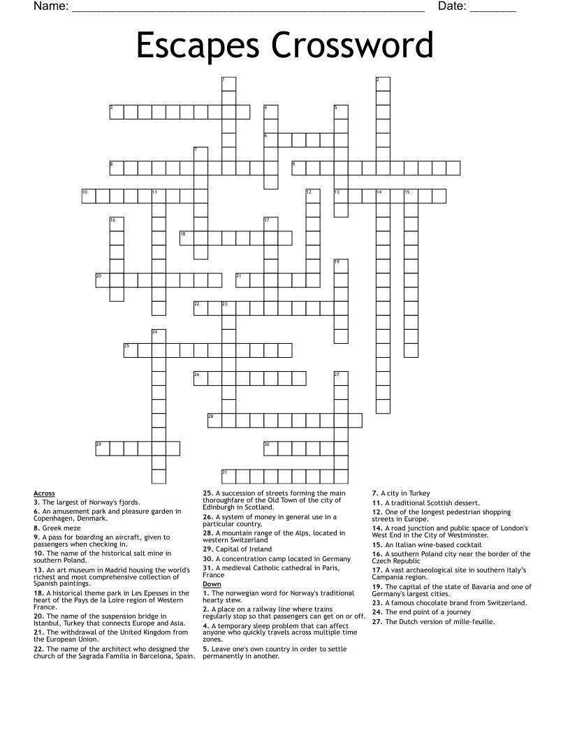 Escapes Crossword 